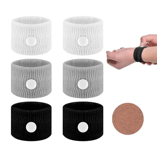 Akupressur Armband, 3 Paar Armbänder zur Linderung von Reisekrankheit, Kinder und Erwachsene Anti-Übelkeit Wristbands, für Cruise Travel, Schwangerschaft, Fliegen, Seekrankheit(Schwarz+Weiß+grau)
