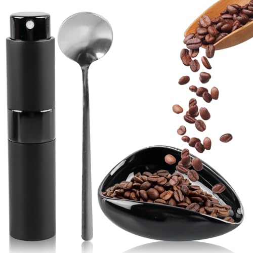 3 Stück Kaffeebohnen Dosierbecher, Keramik Kaffee Dosiergefäß mit RDT Sprühflasche, Kaffeebarzubehör, Teelöffel Set,kaffeebohnen dosierbecher set ideal für Teehaus, Esszimmer und Kaffeeliebhaber
