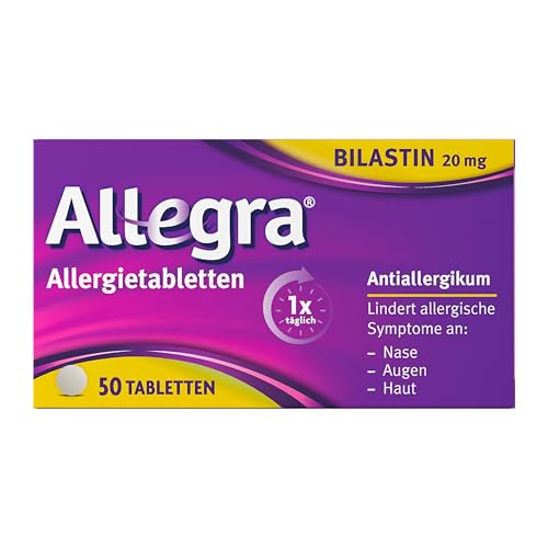 Allegra Allergie Tabletten | 50 Stk | Antiallergikum | Wirkstoff Bilastin | schnell und 24 Std wirksam bei Heuschnupfen, Tierhaarallergie, Hausstauballergie, Nesselsucht (Urtikaria)