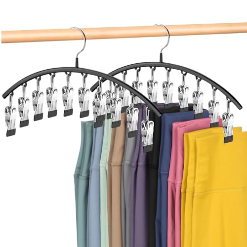 DIRXVMC Trouser Hangers for Closet, Leggings Storage Metal Hanging Yoga Storage Organiser 2 Pack w/10 Clips Holds 20 Leggings, Trouser Holder Space Saving Hanging Closet Organizer