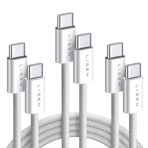 LISEN USB C auf USB C Kabel Kurz 1m, 3 Stück PD 60W Ladekabel USB C auf USB C Schnellladekabel und Datenkabel Nylon Typ c Ladekabel für iPhone 16/16 Pro/16 Pro Max Samsung Galaxy Huawei -USB 2.0