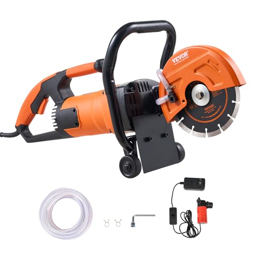 VEVOR Elektrische Betonsäge, 180 mm, Hochleistungs-Kreissäge 2000 W, Schnitttiefe 63 mm, Nass-/Trocken-Scheibensäge mit Wasserrohr, Wasserpumpe, Sägeblatt, für Stein und Ziegel