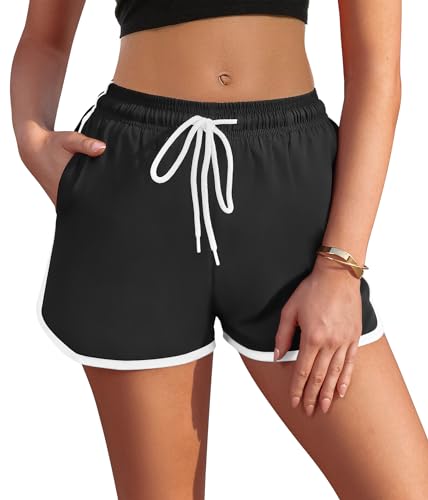 AI'MAGE Damen Badeshorts Kurze Badehose Shorts Strand Wassersport Boardshorts Schnell Trocknendes Schwimmhose Schwimmshorts Schwarz S