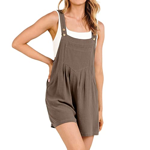 pvucpot Maternity Short Overall Rompers Linen Adjustable Straps Summer Casual Sleeveless Jumpsuit with Pockets Regular