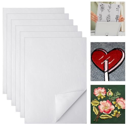 Bafumiu 6PCS A4 (29,7x21cm) Selbstklebendes Wasserlösliches Stickvlies - Bedruckbares Stickpapier für Stickvorlagen wasserlöslich, ideal für Hand- und Maschinenstickerei!