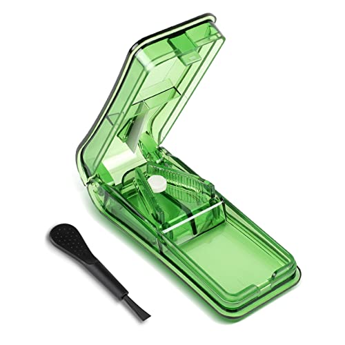 Opret Tablettenteiler für Große und Kleine Tabletten, Tablettenschneider Pillenteiler Pillenschneider Medikamententeiler Tablettenteiler Exakt in ein Halbes Vierteln Schneiden Grün
