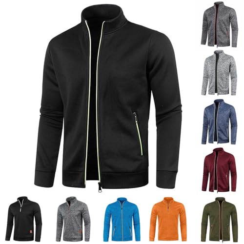 UHouse Sweatjacke Herren ohne Kapuze Freizeit Jacke Oversize Übergangsjacke Sport Herren-Jacken Leichte Dünne Sportjacke Outdoor Trainingsjacke Slim Fit Bomberjacke Blitzangebote Des Tages Schwarz XL