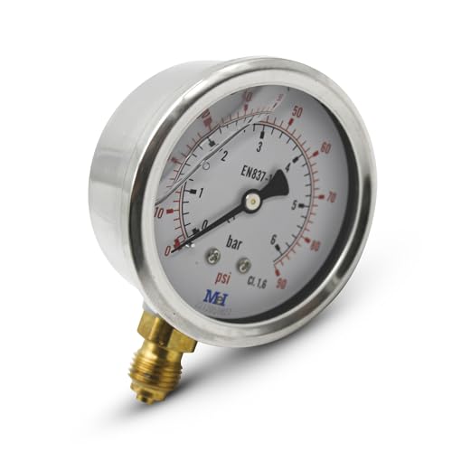 DOJA Barcelona | Wasserdruck Manometer 0-10 Bar | 1/4" Glycerin Manometer | Ø 63mm | Vertikalanschluss | Wasserdruckmanometer | Öldruck Messgerät, Hydraulik Druckmessgerät, Gas Manometer