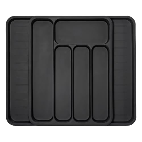 GREELUE Besteckhalter für Schubladen, (28-47,5CM) Verstellbarer Besteckeinsatz, Schubladen organizer küche für Löffel, Gabeln, Messer, Groß (Schwarz)