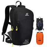 ONETOALL Fahrradrucksack 15L Wasserdicht, Diebstahlsicherer Wanderrucksack mit Helmnetz und Regenschutz, Kleiner Skirucksack mit Abnehmbarem Bauchgürtel zum Radfahren Wandern Tagestour Sport Alltag