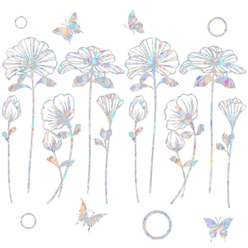 CharmBurst 2 Blatt Blumen Fensterfolien gegen Vogelschläge, Regenbogenfolie für Fenster, Fensterdekoration mit Regenbogeneffekt, Prisma-Fensteraufkleber für Vogelschutz