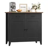 HOCSOK Küchenschrank mit Arbeitsplatte, Sideboard mit 2 Schubladen und 2 Türen, Buffetschrank für Küche, Wohnzimmer, Esszimmer, Flur, Holz, Landhausstil