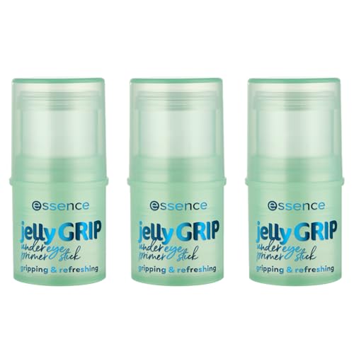 essence jelly GRIP undereye primer stick, Augenpflege, Transparent, feuchtigkeitsspendend, pflegend, grundierend, strahlend frisch, vegan, ölfrei, ohne Parfüm, ohne Alkohol, 3er Pack (3x4.6g)