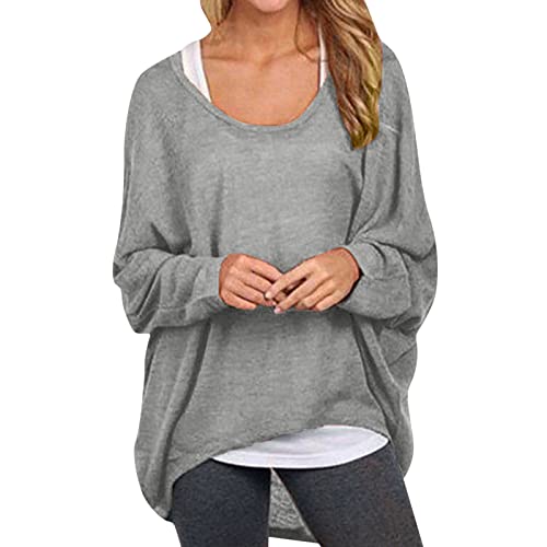 Outlet Shop Schnäppchen Hoodies Teenager Girl Damen-Pullover mit Fledermausärmeln schulterfrei locker übergroß Baggy-Pullover Hemden lässige T-Shirt-Blusen Kapuzenpullover Damen Schwarz Grey L
