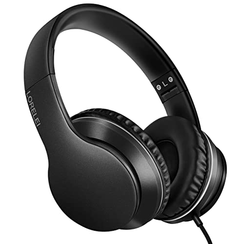 LORELEI X6 Over-Ear-Kopfhörer mit Mikrofon, Leichter Faltbarer und tragbarer Stereo-Bass-Kopfhörer mit 1,45 m No-Tangle, kabelgebundener Kopfhörer für Smartphone-Tablet MP3 / 4 (Space Black)