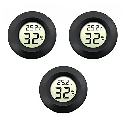 JZK 3 x kleines rundes digitales Thermometer Hygrometer mit Batterie für Auto/Schlafzimmer/Badezimmer, Raumfeuchtigkeitsmesser, Temperaturmessgerät, Luftfeuchtigkeitsmessgerät für Reptilientank