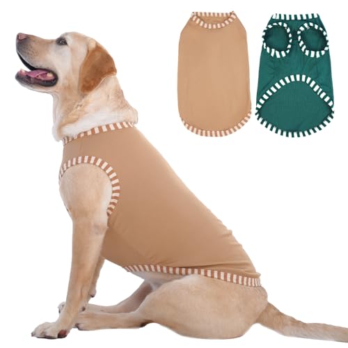 Katzinst 2 Pack Hunde-Shirts, Shirt für Großer Hunde, Ärmellose Weste, Pullover für Heißes Wetter, Elastisches, Weiches und Atmungsaktives, Sommer Shirt für Golden Retriever (Grün, Khaki 3XL)