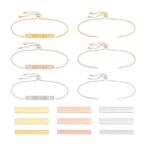 UNICRAFTALE 3 Farben 9 Satz Gravierbare Armbänder DIY Kit Einschließlich Rechteckiger Gravierbarer Blanko Tags Verbindungsanhänger Edelstahl Schiebearmband Für Erwachsene Armbänder Schmuckherstellung
