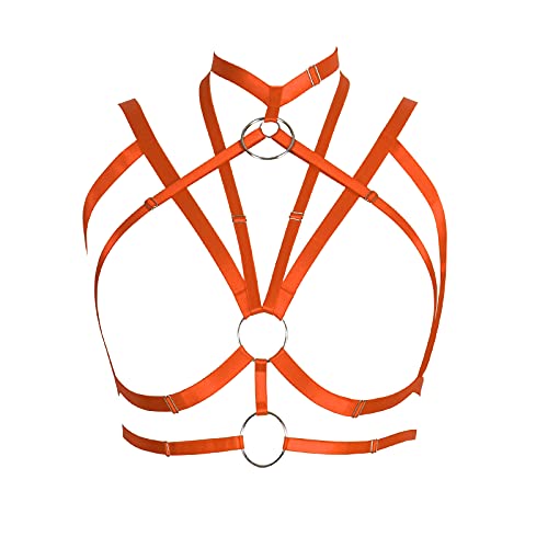 BANSSGOTH Weiblicher Body Harness BH Dessous käfig Brustgurt Dehnbarer Stoff Festival Rave Punk Gothic gürtel (Orange)