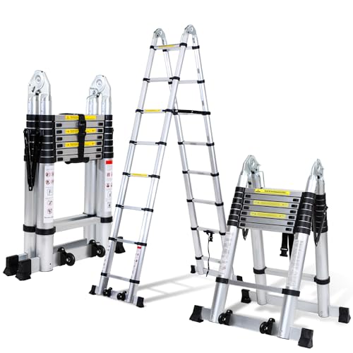 Teleskopleiter Klappleiter Aluminium, Jopassy 5M Ausziehbare Leiter, Rutschfester Aluleiter Stehleiter Mehrzweckleiter Aluminiumleiter, Teleskop Ausziehleiter 150 kg Belastbarkeit