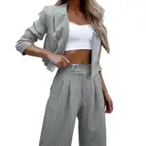 sommeranzug damen leicht elegant, Hosenanzug Damen Business Einfarbig Anzug Set Freizeitanzug Slim Fit Revers Blazer Hose Hosenanzüge Elegant Zweiteiler Streetwear Hochzeit Büro 2-teilig Outfit