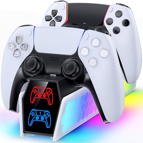 RGB PS5 Controller Ladestation für PS5 Dualsense Edge Controller, PS5 Ladestation mit LED Anzeige, Ladestation PS5 Controller Zubehörset mit USB C Kabel, PS5 Zubehör