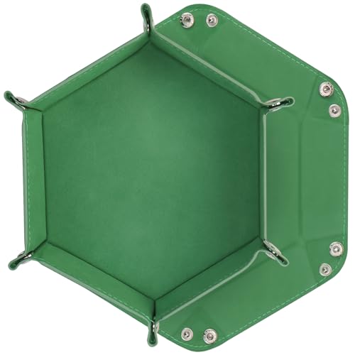 TYBYBB Würfelbrett Faltbar Würfelunterlage Leder und Samt Würfelteller Hexagon Würfeltablett Reise Würfelbretter Würfelschale für RPG DND Dragons Würfel Gaming Tischspiele (Grün)