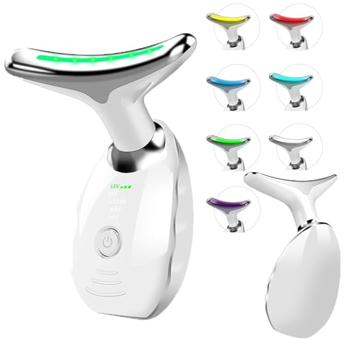 Elektrisches Gesichtsmassagegerät, 7-Farben Anti-Falten-Gesichtsgerät mit 3 Massage-Modi, Gesichts- und Nackenmassagegerät mit Vibration für Hautstraffung und Glätte