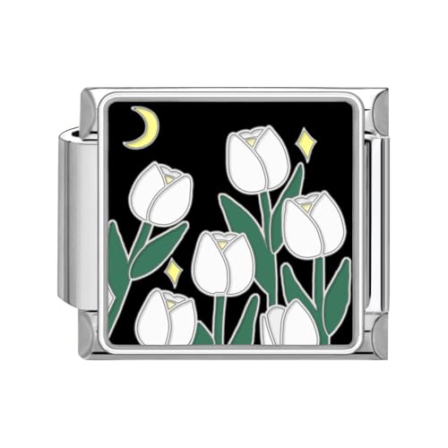 Greenyre Italian Charm Bracelet Vintage Italian Charms Edelstahl 9mm Blumen-series Bracelet,DIY Abnehmbar Module für Italienische Armbänder,Italian Style Charms für Damen Mädchen(Style-3)