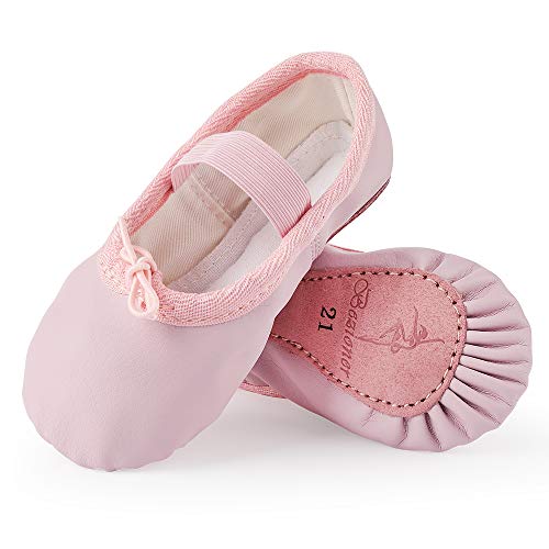 Ballettschuhe aus Leder Ballettschläppchen Tanzschuhe Gymnastikschuh mit Ganze Ledersohle für Kinder Damen Rosa 31