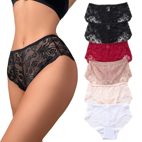 Hialegion Unterhosen Damen Slips Mehrpack Hipster UnterwäSche Sexy FüR Frau Panties Taillenslip Spitze Frauen L