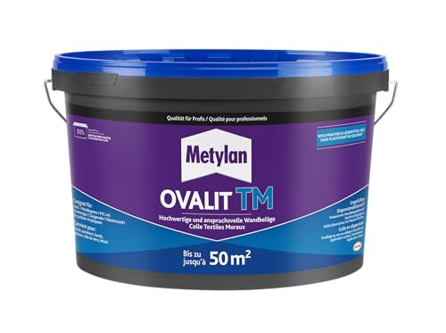 Metylan Ovalit TM, Tapetenkleber pur oder als Zusatz für Tapetenkleister, sehr starker Kleber für schwere Wandbeläge, feuchtigkeits- & nässeunempfindlicher Klebstoff, 1x10kg Eimer (bis zu 50m²)