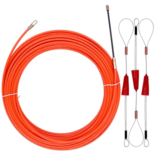 RUNYU 20m Kabeleinziehhilfe, φ4 mm Einziehspirale Zugdraht mit 3 Führungsfeder Schneller Pass Einziehhilfe für Kabel zur Kabelverlegung Leerrohre(Orange)