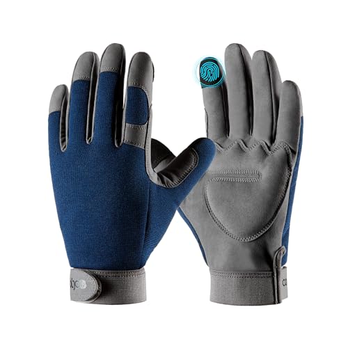 COOLJOB Touchscreen-Gartenhandschuhe, durchstichsichere Arbeitshandschuhe für Rosenschnitt, Gepolsterte Rosenhandschuhe aus Kunstleder mit Klettverschluss, Navy (1 Paar, XL)