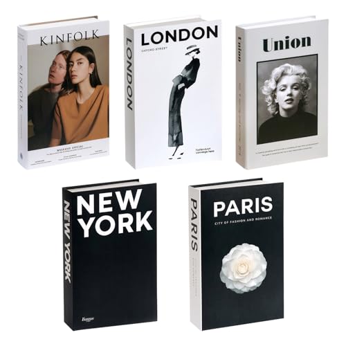 5 Stück Deko Bücher Set, Faltbare Dekobücher für Heimdekor, Buchattrappen Display, Gefälschte Bücher für Couchtisch, Bücherregal, Büro, Wohnkultur – Dekorative Bücher ohne Seiten, Mode Deko (A)