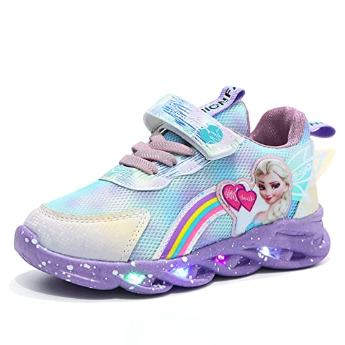 ELSA Schuhe mädchen，Kinder led Schuhe，Leuchtschuhe ELSA Turnschuhe，blinken licht mädchen Sportschuhe zum Laufen mit Flügeln for Frühling Sommer und Herbst (Color : Purple, Size : 25)
