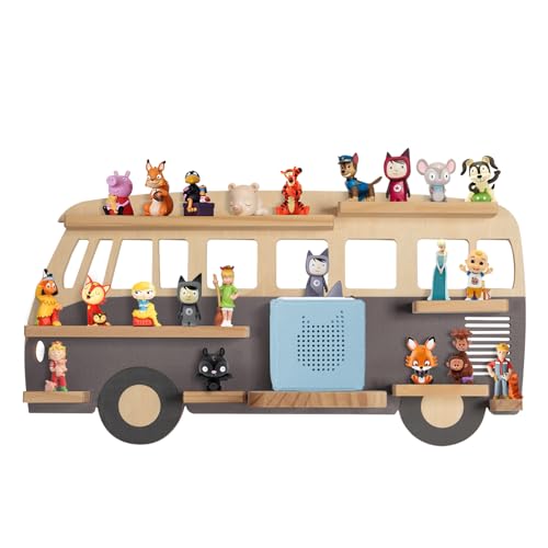 Todeco Tonie-Regal für Toniebox Hörfiguren, Magnetische Aufbewahrung für 20-25 Tonie, Perfekte Tonie Aufbewahrung im Kinderzimmer für Mädchen & Jungen, Bus grau