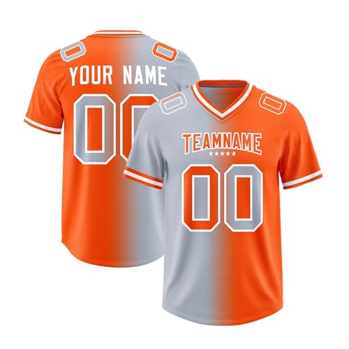 Personalisiert American Football Trikot Personalisierte Spieltrikots mit Nummer Name & Logo für Kinder Erwachsene Junge Custom Football Jersey Schnelltrocknend Atmungsaktiv T-Shirt,Orange