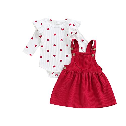 MoccyBabeLee Baby-Mädchen-Kleidungs-Set für Neugeborene, Langarm-Body, Strampler, Cord, Overall-Kleid, Kleinkind-Outfits, rot, 50
