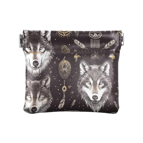 Mystische Wölfe schamanische Symbole für Damen, Leder, Münzgeldbörse, praktischer Schmuck für Mädchen, Frauen, Damen, mystische Wölfe, schamanische Symbole, Einheitsgröße, modern, Mystische Wölfe