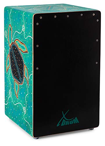 XDrum Design Series Cajon “Turtle” - Handbemalte Designer-Cajon mit Dot Art-Schildkröten - Integrierter Bass Port - Korpus aus HPL (High Pressure Laminate) - Fest installierter Snare-Teppich