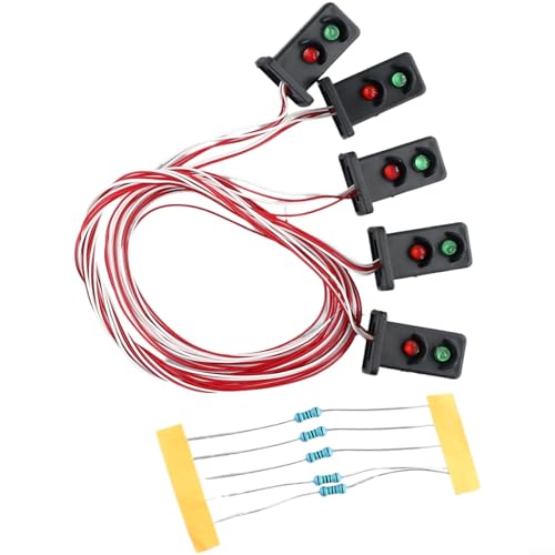 Hasaller Zubehör für Modelleisenbahn-Landschaftsbeleuchtung, 5 Stück Zwergsignallampen mit Verkabelung, 20 mm hoch, LED, 3 V AC/DC, grün, rot, Maßstab 1:87