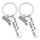 2Pcs Fahr Vorsichtig Schlüsselanhänger Thank You For Keeping Me Safe Legierung Schulbusfahrer Busfahrer Danke Schmuck Männer Frauen