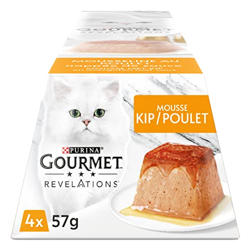 GOURMET Revelations Musselin mit Huhn mit Sauce | Mahlzeiten für ausgewachsene Katzen | 4 x 57 g
