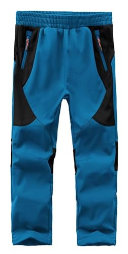 HFDWYJ Kinder Schnee Ski Hose wasserdichte Outdoor Wanderhose Warme Fleece gefütterte Hose-Blue+Black-152-158