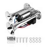 Trintion Autohupe 600DB LKW Hupe Doppelrohr Lufthorn Super lautes Doppelrohr-Drucklufthorn-Kit 12V Autolautsprecher für Alle 12V Fahrzeuge LKW Zug Auto van Boot Motorrad Zinklegierung