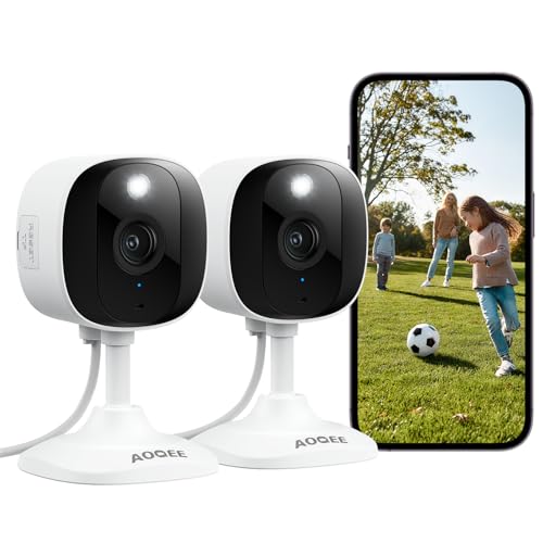 AOQEE 2K Überwachungskamera Aussen/Innen - Kamera Überwachung Aussen, WLAN Camera Indoor/Outdoor, Hundekamera, Babyphone mit App IP65 Wasserdicht, Farbnachtsicht, SD/Cloud-Speicher, Alexa, C1 2er Set