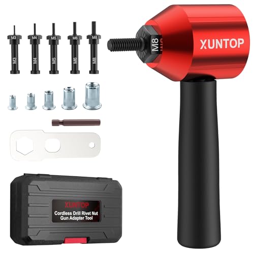 XUNTOP Nietmuttern Adapter Kit Niet Adapter Kit für Elektrische Bohrmaschine mit 40-teiligem Mutternzubehör für Heimwerken, Mechanik und Autoreparatur (M3 M4 M5 M6 M8)