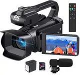 Videokamera 6K 64MP HD Camcorder, WiFi IR Nachtsicht YouTube Kamera Videocameras, 4.0-Zoll Touchscren 18X Digitalzoom Webcam Vlogging Camera mit Mikrofon, Batterie, Handstabilisator und Fernbedienung
