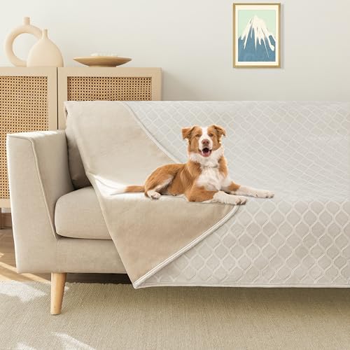 WIKEHOEX wasserdichte Hundedecke,120x152cm Outdoor Hundematte Waschbar für Grosse Hunde,Flauschig Katze ndecke und Weich Beidseitiger Sofabezug-Schutz,Beige+Elfenbeinweiß